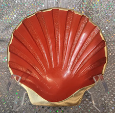 Vtg  Cast Iron Red Enamel Sea Shell Soap Dish Made in Israel 5 1/2