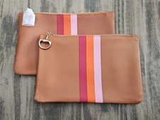 2 x Ipsy August 2025 Makeup Cosmetic Bag Tan Equestrian Stirrup Zipper Pull New picture