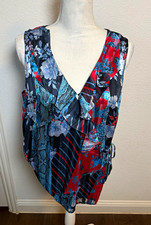 INC International Concepts Womens L Floral V-Neck Sleeveless Ruffle Blouse picture