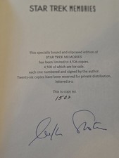 William Shatner Authographed STAR TREK MEMORIES Limited Edition Hardcover signed picture