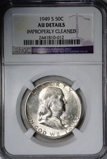1949-S Silver Franklin Half Dollar NGC AU Details Mult. Ship Discount, 012 picture