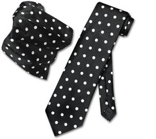 Vesuvio Napoli BLACK with WHITE Polka Dots NeckTie Handkerchief Matching Tie Set picture