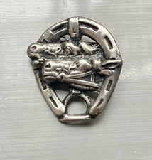 Vtg Antique Horseshoe Good Luck Cast Silver Brooch Art Deco Estate picture