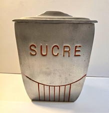 Vintage ANTHROPOLOGIE French Cast Aluminum Kitchen Canister Sucre Nesting picture