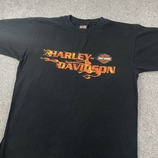 Vintage Harley Davidson Flame Logo Black T-Shirt Men L USA Y2K Hals WI 2002 picture