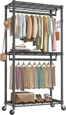 3 Tier Adjustable Wire Shelving Clothes Rack Double Rod Mobile Garment Organizer picture