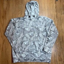 AFTCO Reaper Fleece Hoodie Men's XL Gray White Camo Pattern Tactical Fishing picture