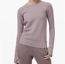 LULULEMON Rest Less Pullover Sweatshirt Ribbed Seamless Thumbholes Purple Sz 4 picture