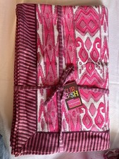 Furbish Hand Block Printed Tablecloth Bright Pink Geometric Large 72” X 108” Eco picture