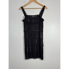 1920s Gatsby Amscan Womens Large Flapper Mini Dress Black Sequin Fringe Shimmer picture