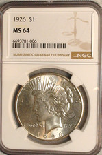 1926 P Peace Silver Dollar NGC MS64 BETTER DATE NEAR GEM UNCIRCULATED $1 Coin picture