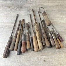 Atq Vtg Wood Working Tools & Screwdrivers Wood Handles 17pc picture