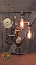 Steampunk Lamp Industrial Machine Age Steam Gauge Light Gear Boiler  picture