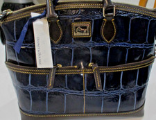 DOONEY & BOURKE NAVY BLUE PATENT POCKET SATCHEL NWT RET $298 1C2440 picture