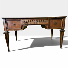 Vintage Louis XVI Style Wood Writing Desk 3 Drawers Gallery Rail 56.5” long picture