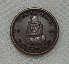 1907 JAMESTOWN EXPOSITION POCAHONTAS MEDALLION NO HOLE picture