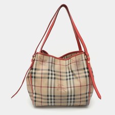 Burberry Canterbury RedBeige Haymarket Check PVC and Leather Tote picture