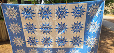 antique 1940's  77x95 blue on white snowflake Applique quilt. picture