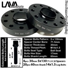 4PC 30MM THICK 5X130 71.5MM C.B WHEEL SPACER+14X1.5 BOLT FIT AUDI VW PORSCHE picture