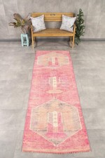Vintage 3,1x9,6 ft Rug, Runner Turkish Rug, Pink Gray Solid Rug picture
