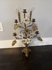 Antique, French Altar Candelabra, 1800’s, Solid Brass; Floral; picture