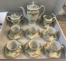 Antique Noritake Renovia 17pc Footed Demitasse Tea Cup Saucer Set 6 Japan Deco picture