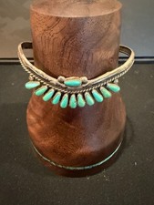 Vintage Zuni JK Turquoise Silver Cuff Bracelet Petit Point Signed JK ZUNI picture