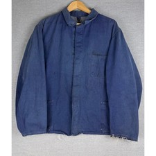 Vintage French Chore Jacket Blue Cotton Twill Faded Workwear XL Distressed picture
