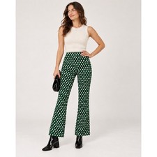 Maeve Anthropologie Margot Cropped Flare Pants Green Black Polka Dot Size M picture