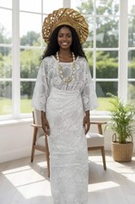 Off-White Voile Lace Iro and Buba Set-DP2932 picture