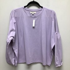 Madewell Womens Crop Crepe Drop Shoulder T-Shirt Purple Oversize Crew Neck M New picture
