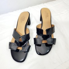Hermès Oasis Patent Leather Slides Sandals Shoes size 38 Black picture