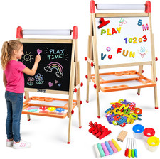 Play22 Wooden Art Easel for Kids Double Sided Magnetic Chalk Board Dry Erase picture
