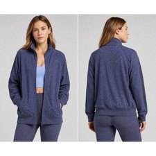 Athleta Brooklyn Bomber Jacket Size 3X Leopard  Print Medieval Violet Blue Sport picture