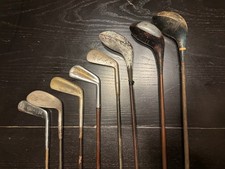 Vintage 1940s Steel Faux Wood Grain pyratone Shaft Golf Clubs Lot of 8 Antique picture