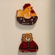 Lot Of Two Vintage Arjon Refrigerator Magnets - Chicken - Bear - Folk-art- 90's picture