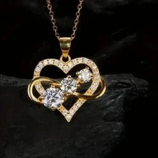Heart Infinity Pendant 2Ct Round Cut Simulated Diamond In 14k Yellow Gold Plated picture