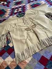 Handmade in USA Buckskin Western Eagle Shirt with fringe- size small picture