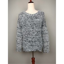 Joseph A Fuzzy Eyelash Knit Sweater Women's S Black White Marled Chunky Pullover picture