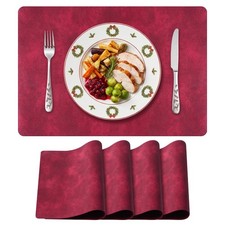 Bacgnyer Placemats Set Of 4, Faux Leather Wipeable Washable, Crimson 4 picture