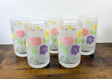 Set 5 VTG Libbey Glass Roly Poly Frosted Juice Glass Floral MC (USA –Tariff FREE picture
