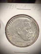 1935-A Germany 5 Reichsmark Silver Coin - Paul von Hindenburg - Berlin Mint picture
