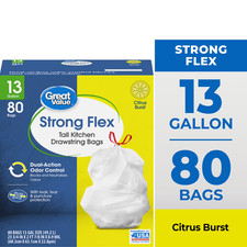 Great Value Strong Flex 13-Gallon Drawstring Tall Kitchen Trash Bags 80 Count picture