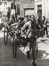 1934 Vintage CHINA Rickshaw Transportation Man Pulled Cart Street Photo Gravure picture