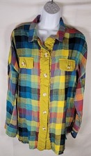 Bibi Women's Oversized Patchwork Frayed Hem Flannel Shirt Plaid, Size Small NWT picture