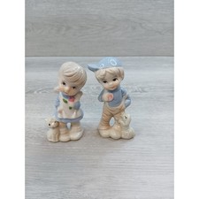 Vintage Ceramic Boy Girl Figurines with Dogs Made in Taiwan CHI picture