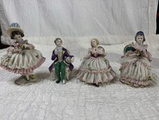 Vintage Dresden Art Germany Porcelain Lace Figurines Set of 4 Ladies & Gentleman picture