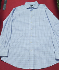 Joseph A Bank Shirt Mens 17 35 White Blue Graph Check Traveler Long Sleeve 100% picture