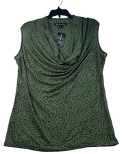 International Concepts INC Blouse Size Small  Green Animal Print Cowl Neck New picture
