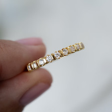 Half Eternity Ring, moissanite band Gold plated 925 silver ring gift for mother picture